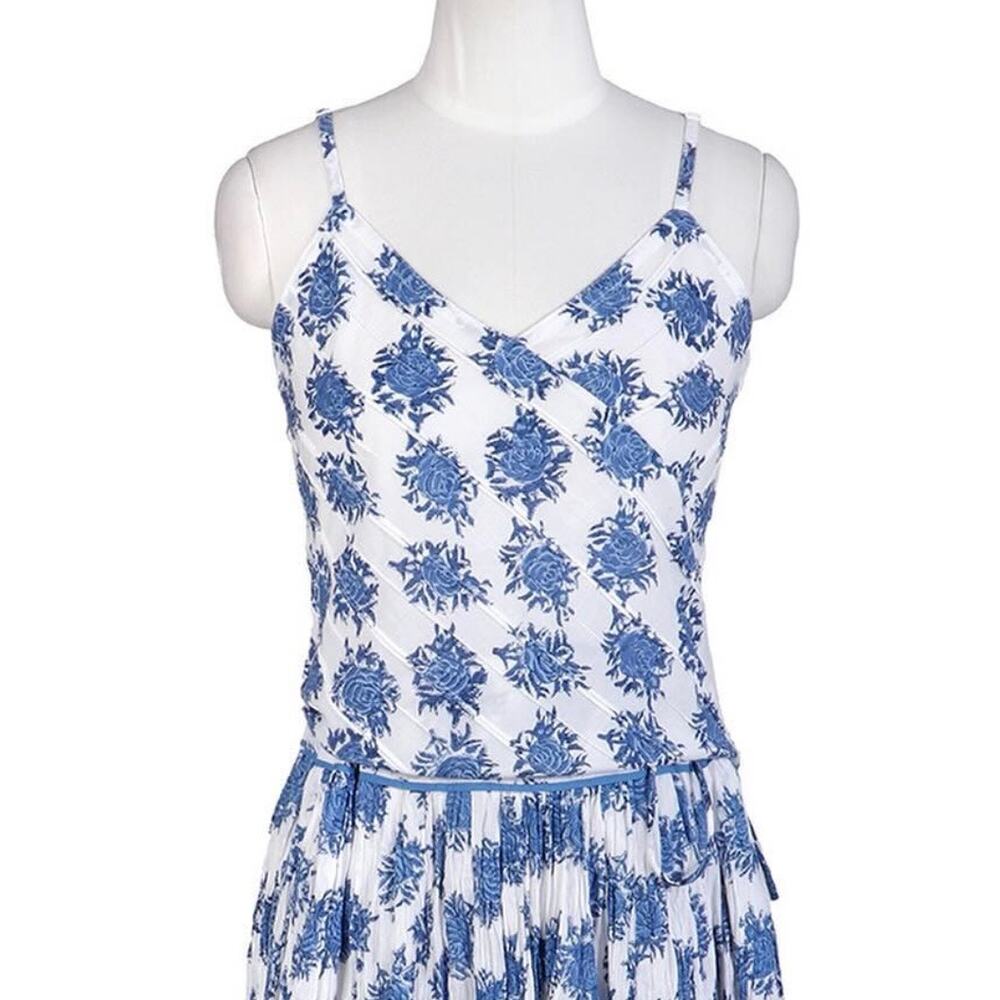 EUC Anokhi Rosana Buta Blue Crossover Cami Floral Cotton Camisole Rose Tank‎ Top